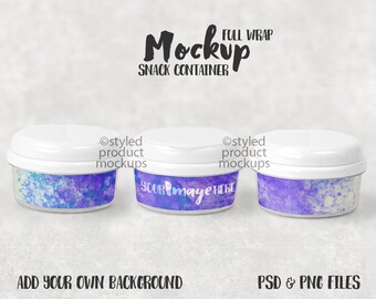 Download Free Snack container with closed lid mockup template full wrap view | Add your own image and background PSD Template