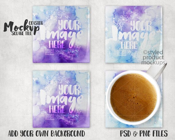 Square Tile Coaster Set Mockup Template Add Your