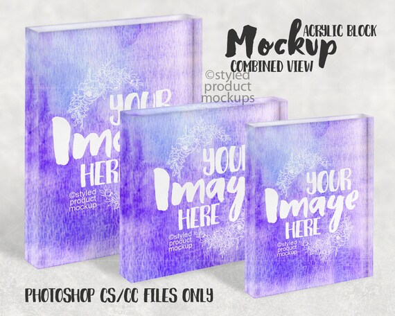 Acrylic Photo Block In Three Sizes Mockup Add