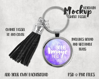 Download Free Sublimation keychain with short tassel Mockup Template | Add your own image and background PSD Template