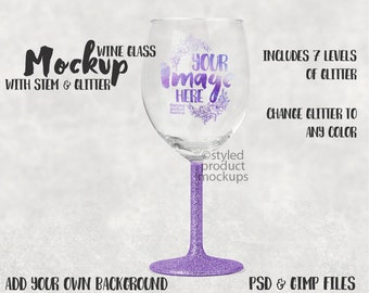 Download Free Wine glass with stem and glitter template mockup | Add your own image and background PSD Template