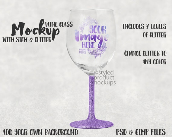 Wine Glass With Stem And Glitter Template Mockup
