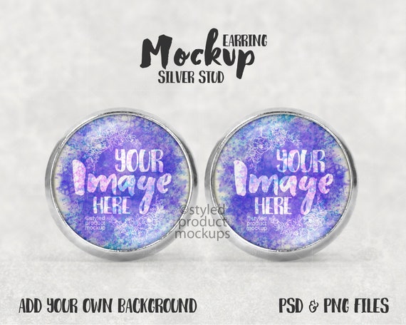 Cabochon Tray Style Silver Stud Earring Mockup Add