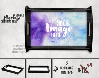 Download Free Black serving tray mockup template bundle | Add your own image and background PSD Template
