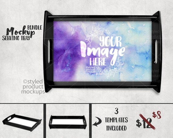 Black Serving Tray Mockup Template Bundle Add Your