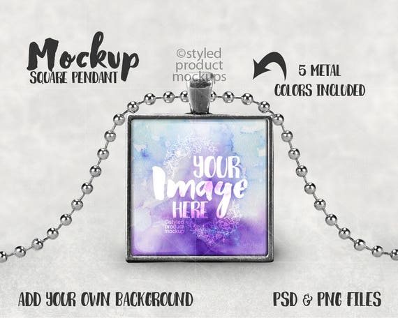 Square Pendant Template Mockup With Ball Chainadd Your Square Pendant Template Mockup With Ball Chainadd Your