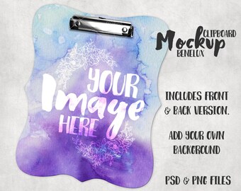 Download Free Benelux double sided clipboard mockup template | Add your own image and background PSD Template