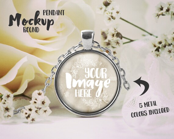 Round Pendant Template Mockup With Rolo Chain Feminine Round Pendant Template Mockup With Rolo Chain Feminine
