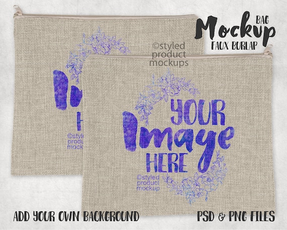 Dye Sublimation Faux Burlap Cosmetic Bag Mockup Template |