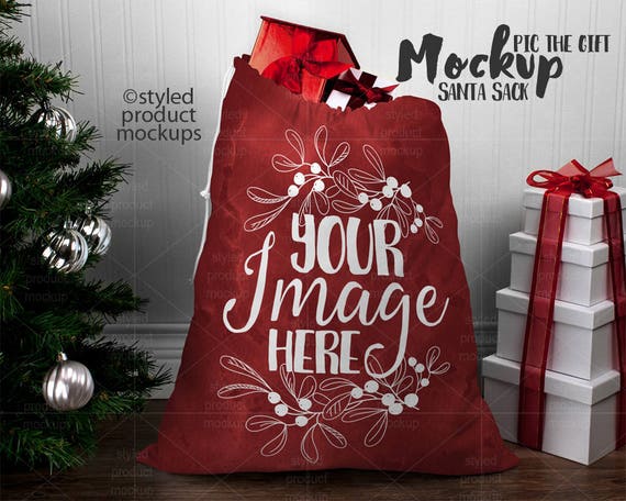 Santa Sack Template Mockup Shown With Christmas Tree And Santa Sack Template Mockup Shown With Christmas Tree And