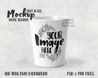Download Free White ceramic sublimation shot glass template mockup | Add your own art and background PSD Template