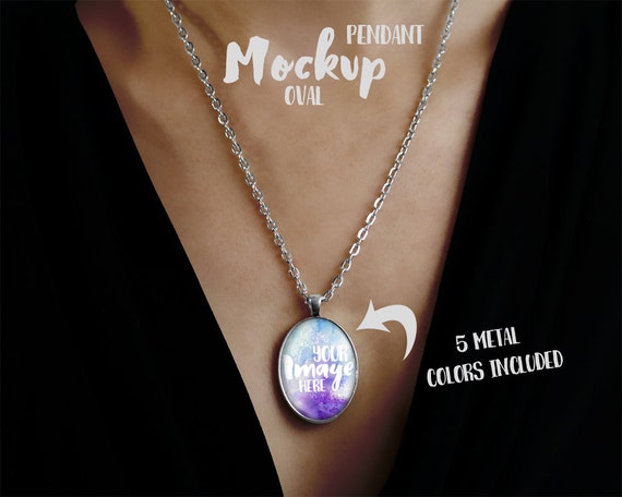 Download Oval Pendant Template Mockup With Rolo Chain Necklace App Screen Mockup Psd Free Download