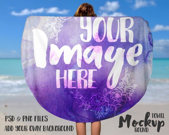 Download Round Beach Towel Mockup Template With Model Holding Up Mockups Banners Free Psd Templates