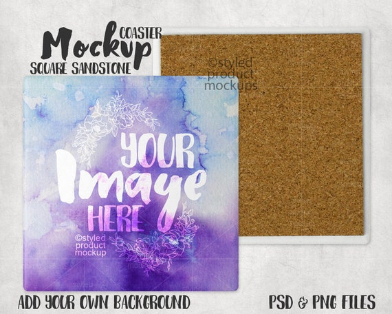 Square Sandstone Coaster With Cork Back Mockup With Front Square Sandstone Coaster With Cork Back Mockup With Front