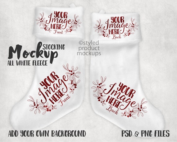 Dye Sublimation All White Fleece Christmas Stocking Mockup Template Dye Sublimation All White Fleece Christmas Stocking Mockup Template