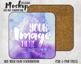 Download Free Square hard board coaster mockup with front and back view | Add your own image and background PSD Template