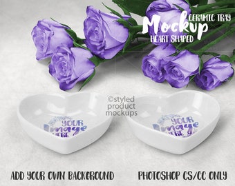 Download Free Heart shaped ceramic tray template mockup | Add your own background and image – Change to any color PSD Template