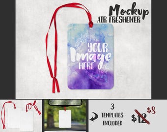 Download Sublimation Car Air Freshener With Red Ribbon Mockup Template Download Mockups Psd