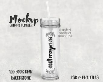 Download Plastic skinny tumbler with lid and straw template mockup ...