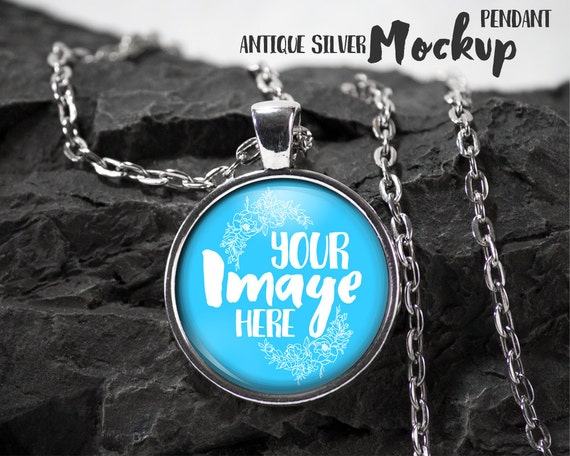 Antique Silver Circle Pendant Template Mockup With Rolo
