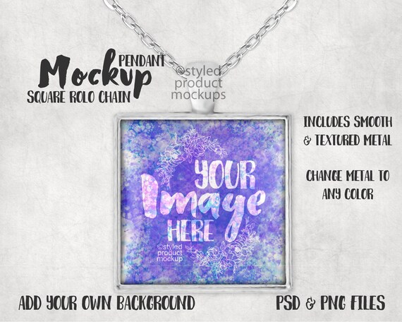 Square Pendant With Glass Cabochon Mockup Add Your