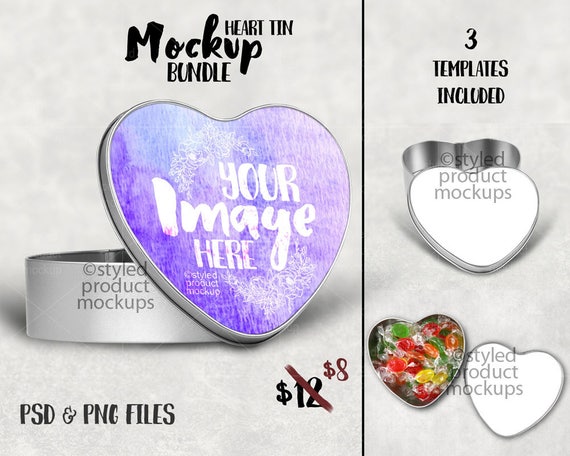 Heart Shaped Aluminum Tin Mockup Template Bundle Add Heart Shaped Aluminum Tin Mockup Template Bundle Add