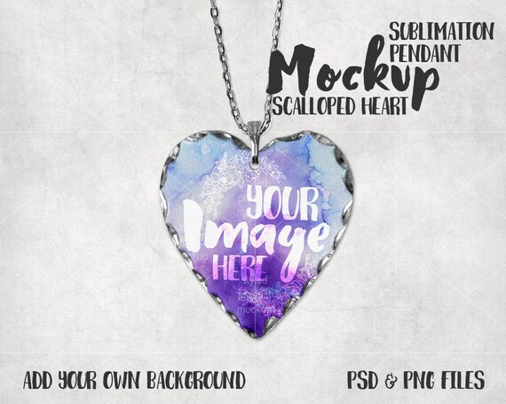 Dye Sublimation Scalloped Edge Florentine Heart Pendant Mockup Template