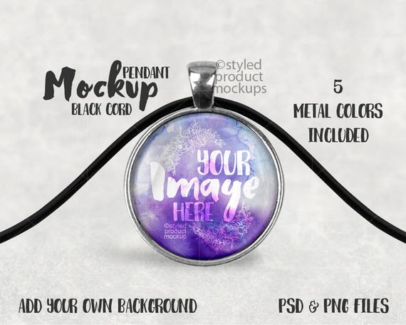 Round Pendant Template Mockup With Black Cord Add