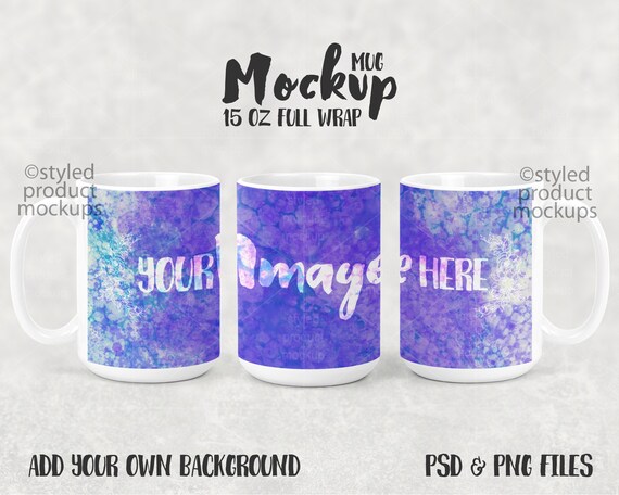 Dye Sublimation 15oz Mug Full Wrap Mockup Template