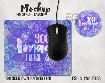 Download Dye Sublimation Rectangle Mousepad And Round Hardboard Coaster Mockup Template Add Your Own Image And Background Free Psd Mockups Templates PSD Mockup Templates