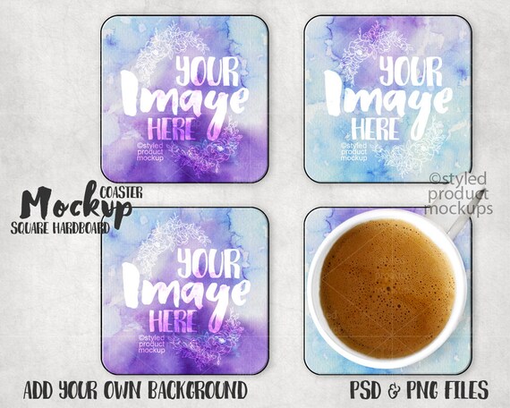 Square Hard Board Coaster With Rounded Edges Mockup Template