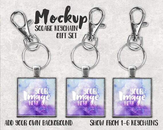 Square Bezel Setting Key Chain Mockup Template Key