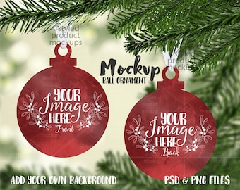 Download Free Ball ornament shaped double sided Christmas ornament mockup template |Add your own Image and Background PSD Template