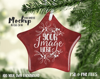 Download Free Star shaped glass Christmas ornament mockup template |Add your own Image and Background PSD Template