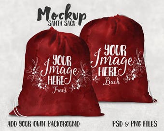 Download Free Santa Sack / Laundry Bag template mockup front and back view | Add your own image and background PSD Template