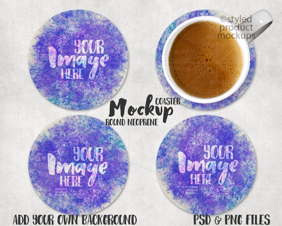 Round Neoprene Coaster Mockup Template Add Your Own