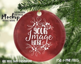 Download Free Round sublimation acrylic Christmas ornament mockup template |Add your own Image and Background PSD Template