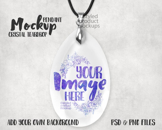 Dye Sublimation Teardrop Shaped Crystal Pendant Mockup Template |