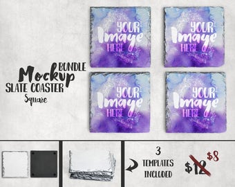 Download Free Square slate coaster mockup template | Add your own image and background PSD Template