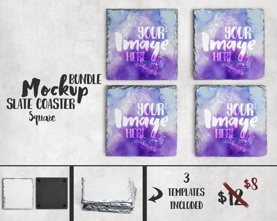 Square Slate Coaster Mockup Template Add Your Own Square Slate Coaster Mockup Template Add Your Own