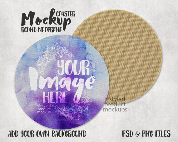 Round Neoprene Coaster With Tan Back Mockup With Front