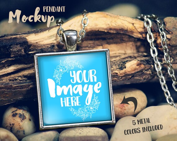 Download Free Rustic Square Pendant Mockup Template With Rolo Chain Psd