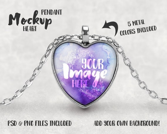 Heart Shaped Pendant Template Mockup With Rolo Chain Heart Shaped Pendant Template Mockup With Rolo Chain
