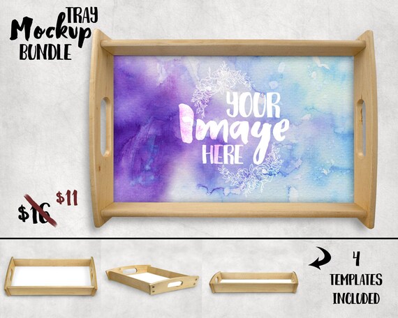 Natural Wood Serving Tray Mockup Template Bundle Add