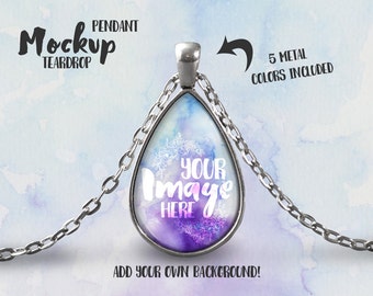 Teardrop pendant template mockup with rolo chain |Jewelry Photography | Necklace Mockup | Charm Mockup | Pendant