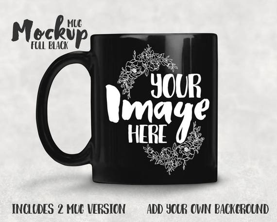 Black Coffee Mug Template Mockup Includes 2 Mug