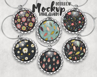 Download Free Bottle Cap wine charm template mockup | Drink Tag Mockup | Wine Glass Charm | Stock Photography | Digital Download PSD Template