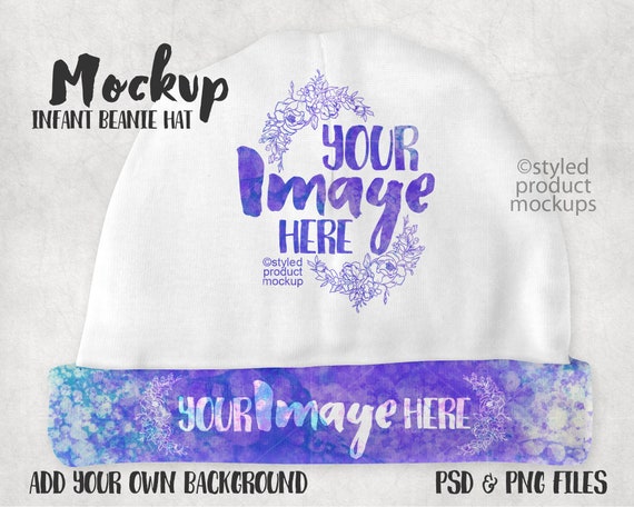 Dye Sublimation Infant Beanie Hat With Folded Rim Mockup