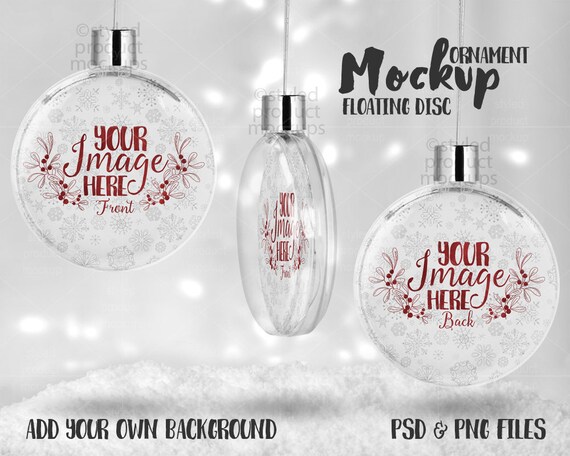 Double Sided Round Floating Flat Disc Ornament Mockup Double Sided Round Floating Flat Disc Ornament Mockup