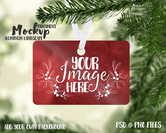 Rectangle Landscape Christmas Ornament Mockup Template Add Your